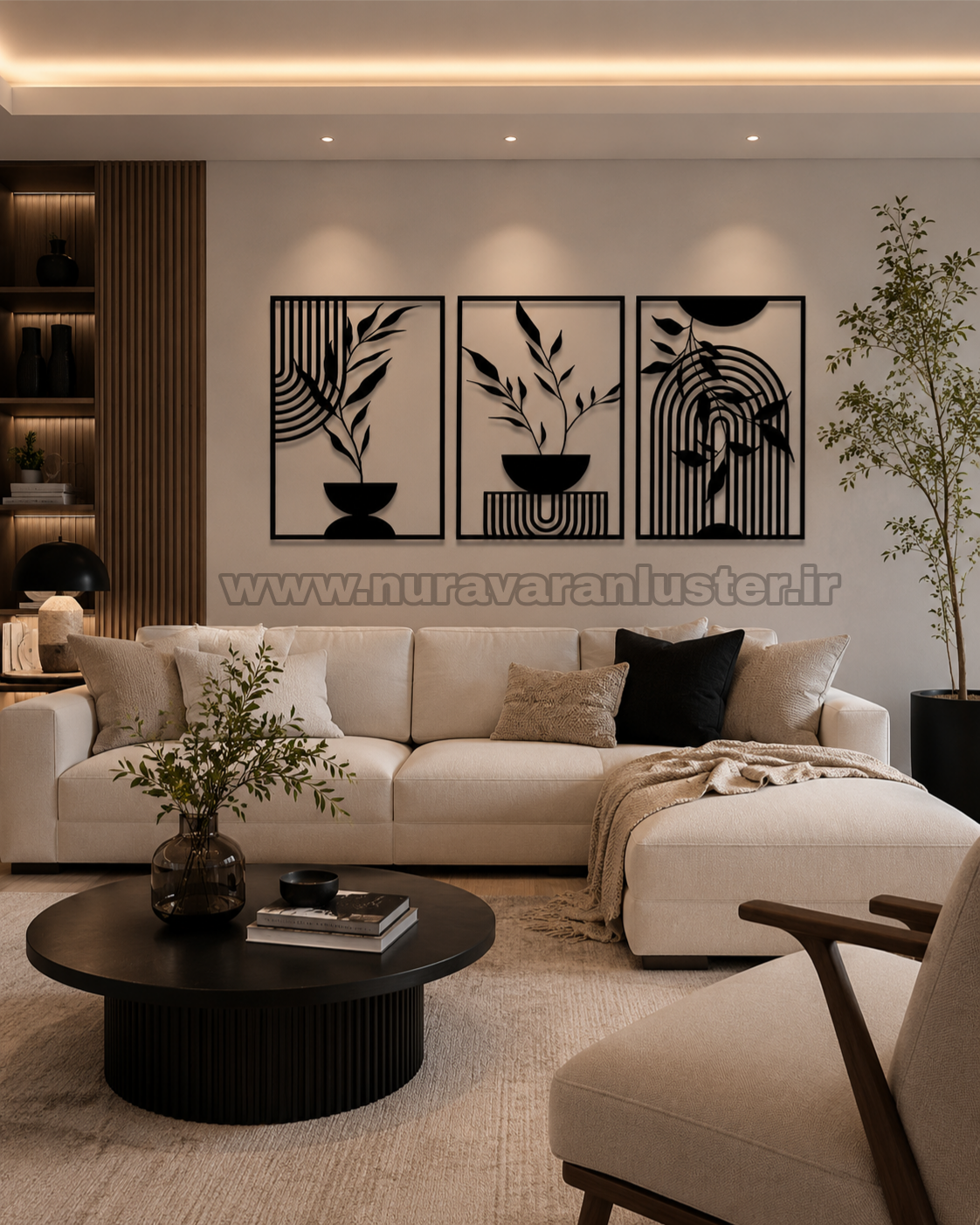 تابلو دکوراتیو مدرن سه تکه مدل Botanical Geometry کد T171 | ست دیواری مینیمال فلزی
